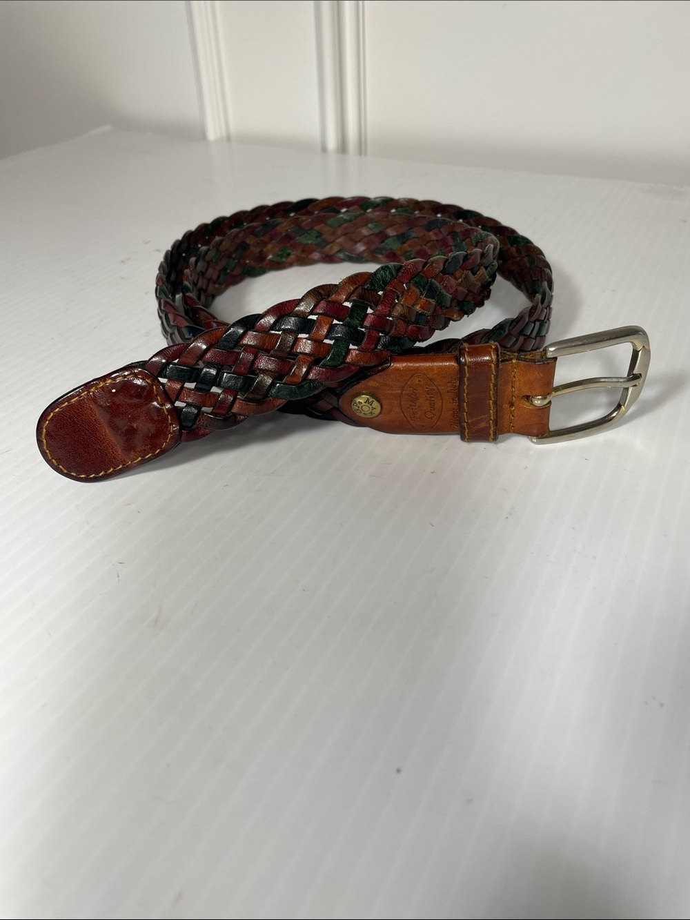 Braided Multicolor Leather Belt Size 38 Made in Italy